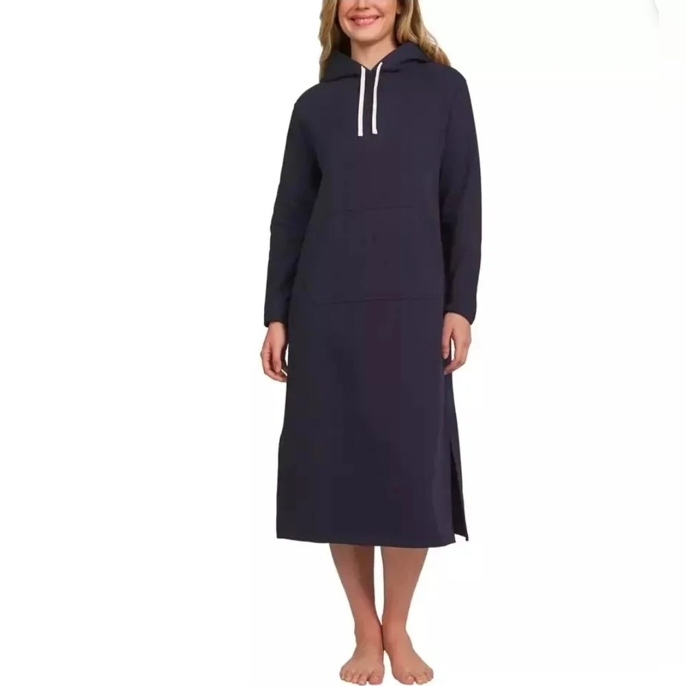 Lands' End, Women's Hooded Lounger, Navy, Size Medium